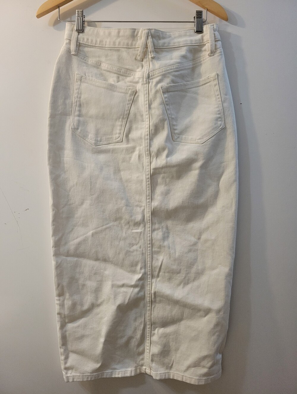 Good American White/ Ivory Denim Midi Skirt Front Slit - Picture 7 of 9